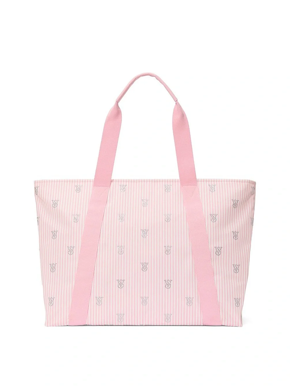 Victoria's Secret Pink Striped Tote with Logo Print